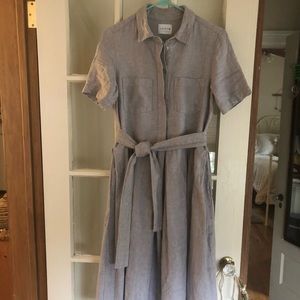 Offon Linen Pleated Skirt Dress, size small, light blue